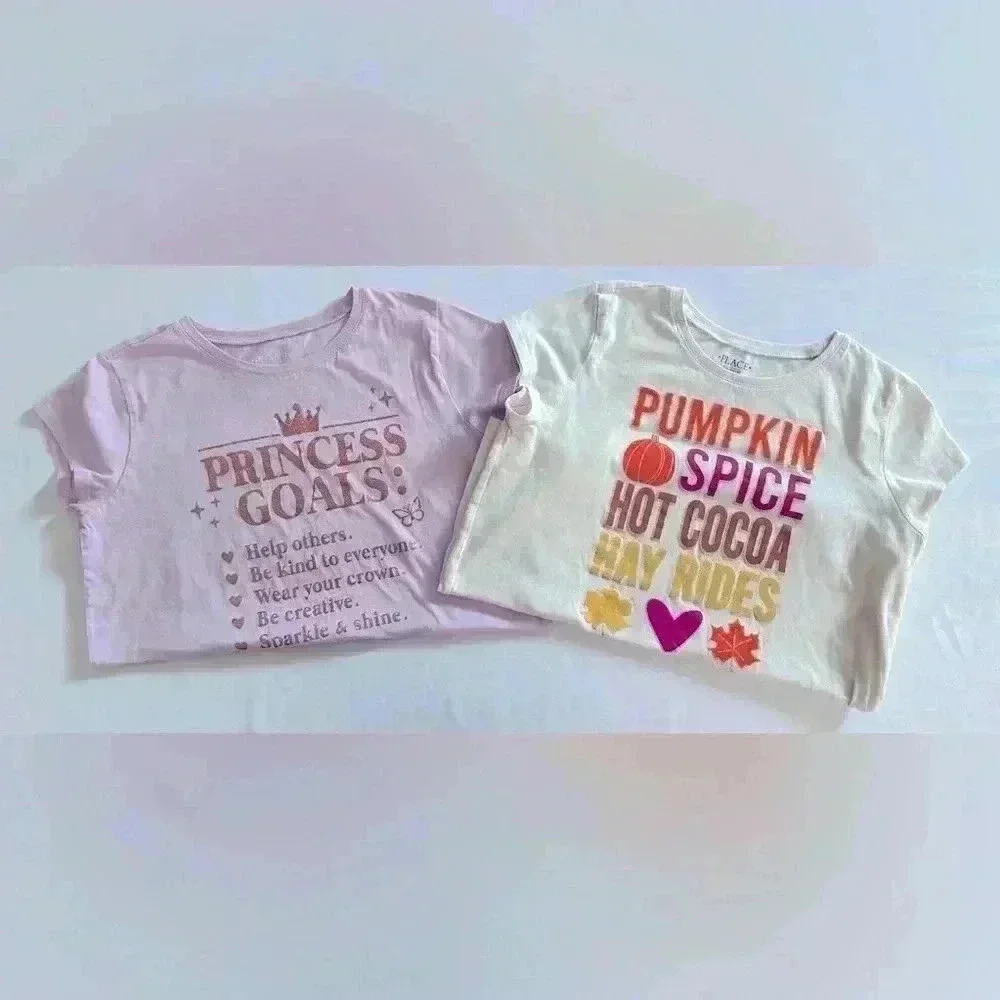 The Children's Place Girls Pumkin Spice Graphic tee & Princess Goals Tee (596)
